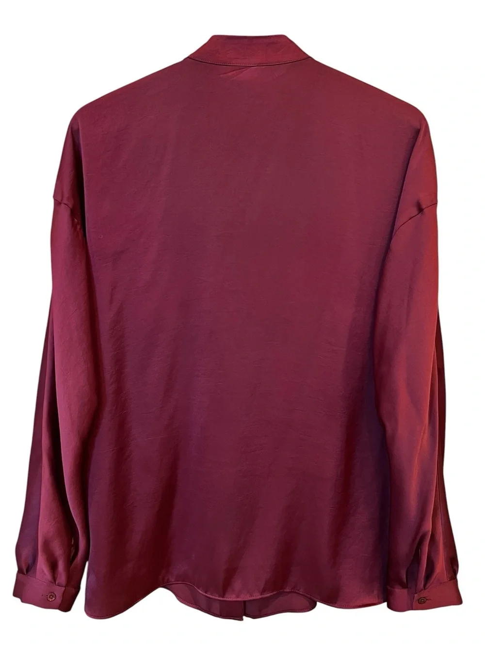 Reset R Label Satin Button Front Tunic Blouse Currant Maroon Size Small Office